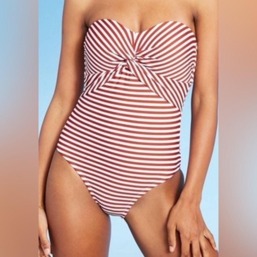 Kona Sol SwimSuit Red and White Stripe Swim Bathing NWT size Large